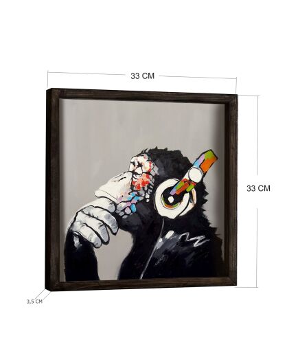 Tableau décoratif encadré Singe multicolore  - 33x33 cm